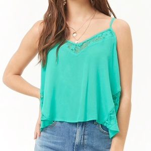 Embroidered lace-trim swing cami NWT